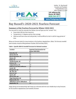 Raysweather.Com 2020-2021 Winter Fearless Forecast