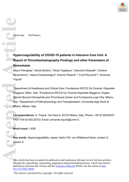 Hypercoagulability of COVID‐19 Patients in Intensive Care Unit. A