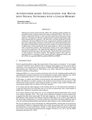 Autoencoder-Based Initialization for Recur- Rent Neural Networks with a Linear Memory