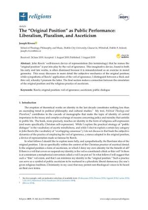 Liberalism, Pluralism, and Asceticism