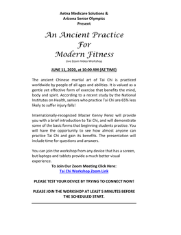 An Ancient Practice for Modern Fitness Live Zoom Video Workshop