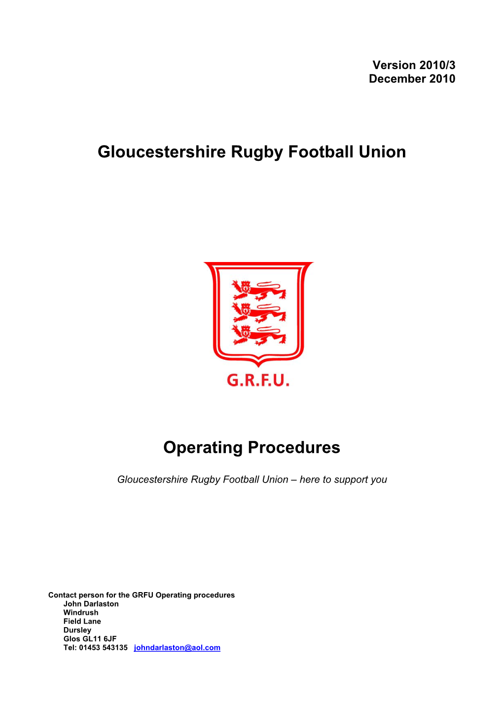 Gloucestershire Rugby Football Union Operating Procedures