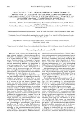 In Laboratory Cultures of Tenebrio Molitor (Coleoptera: Tenebrionidae), and Possible Role in Biological Control of Ephestia Cautella (Lepidoptera: Pyralidae)
