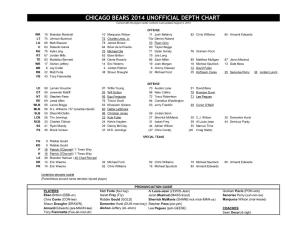 CHICAGO BEARS 2014 UNOFFICIAL DEPTH CHART Current with 90 Players Under Contract; Last Updated August 3, 2014