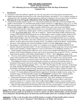THRU the BIBLE EXPOSITION Isaiah: Jahweh Is Salvation XIV: Offsetting Our Fear of Ungodly, Difficult Foes with the Hope of Immanuel (Isaiah 8:1-10)