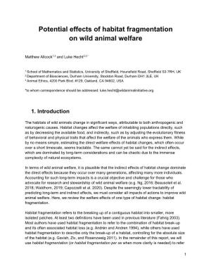 Potential Effects of Habitat Fragmentation on Wild Animal Welfare