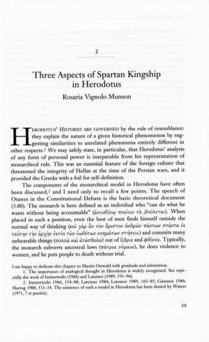 Three Aspects of Spartan Kingship in Herodotus Rosaria Vignolo Munson