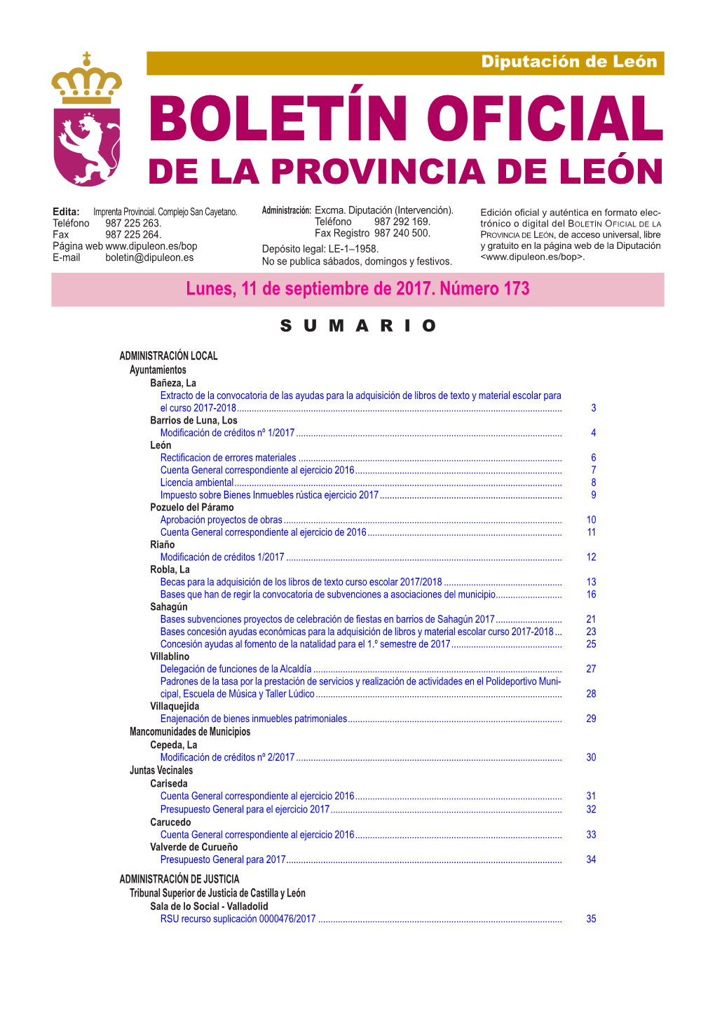 BOLETÍN OFICIAL DE LA PROVINCIA DE LEÓN Edita: Imprenta Provincial