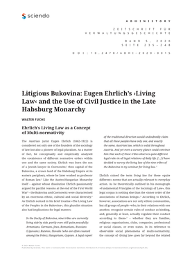 Eugen Ehrlich's ›Living Law‹ and the Use of Civil Justice in The