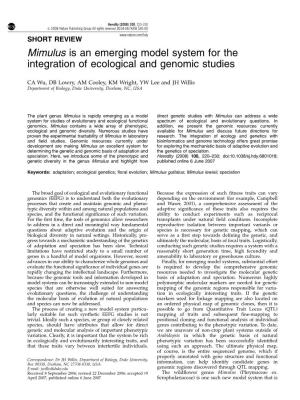 Mimulus Is an Emerging Model System for the Integration of Ecological and Genomic Studies