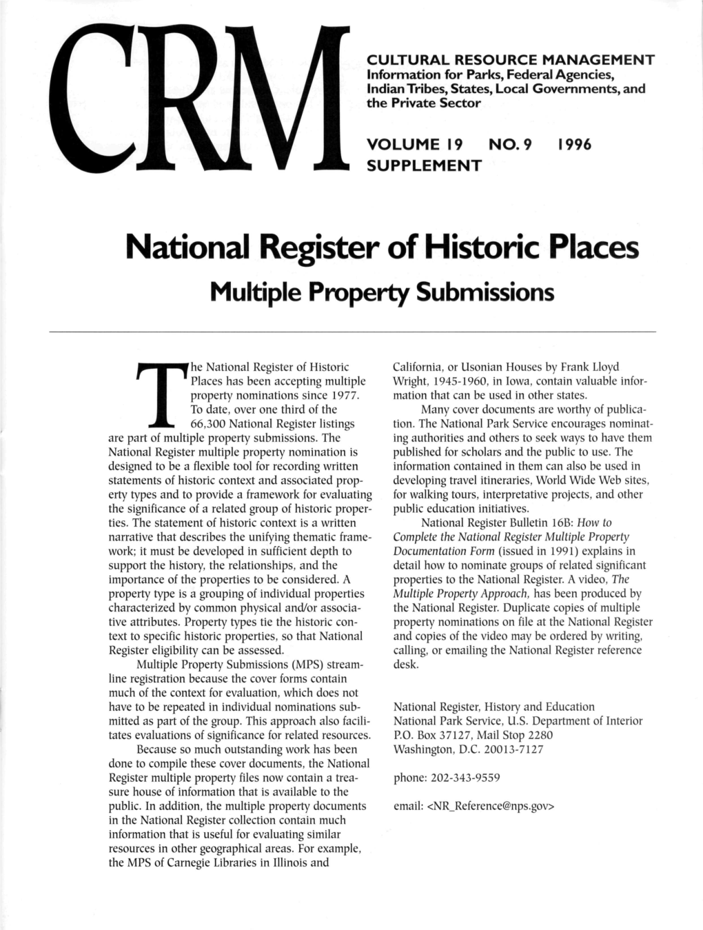 National Register of Historic Places Multiple Property Submissions