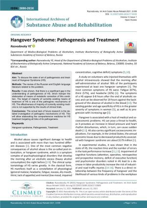 Hangover Syndrome: Pathogenesis and Treatment