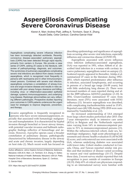 Aspergillosis Complicating Severe Coronavirus Disease Kieren A