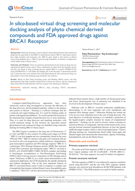 In Silico-Based Virtual Drug Screening and Molecular Docking Analysis of Phyto Chemical Derived Compounds and FDA Approved Drugs Against BRCA1 Receptor