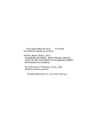University Microfilms, Inc., Ann Arbor, Michigan Copyright by WAYIÏE FISHER YOUNG 1964 TEE UNIVERSITY of OKLAHOMA