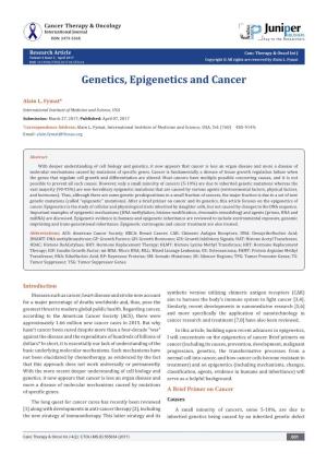 Genetics, Epigenetics and Cancer. Cancer Therapy