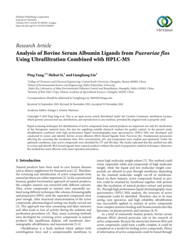 Analysis of Bovine Serum Albumin Ligands from Puerariae Flos Using Ultrafiltration Combined with HPLC-MS