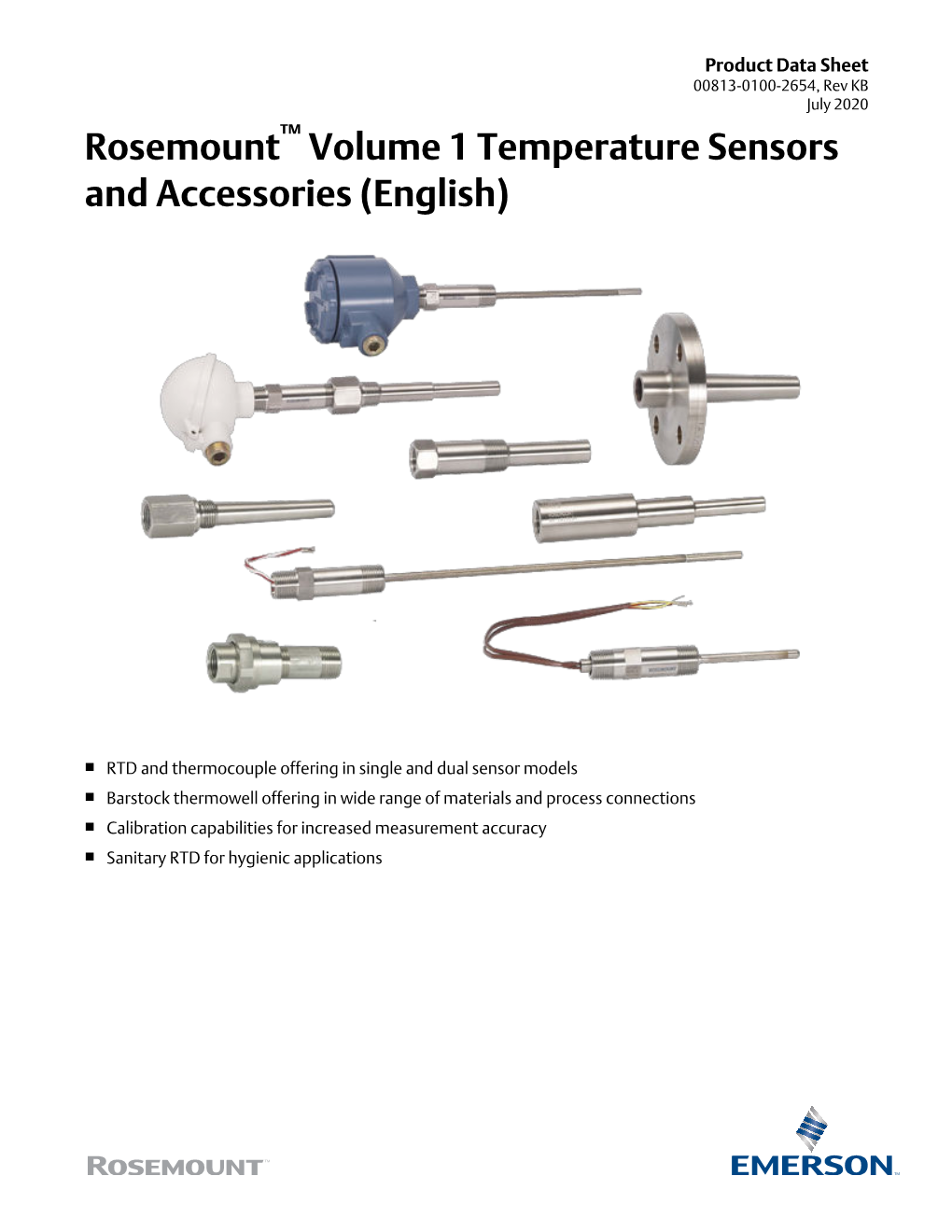 Product Data Sheet: Rosemount Volume 1 Temperature Sensors and Accessories (English)
