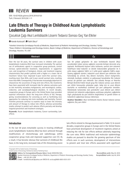 Late Effects of Therapy in Childhood Acute Lymphoblastic Leukemia Survivors REVIEW