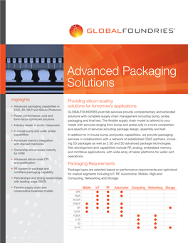 Advanced Packaging Solutions