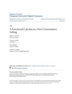 A Functional Calculus in a Non Commutative Setting Fabrizio Colombo Politecnico Di Milano
