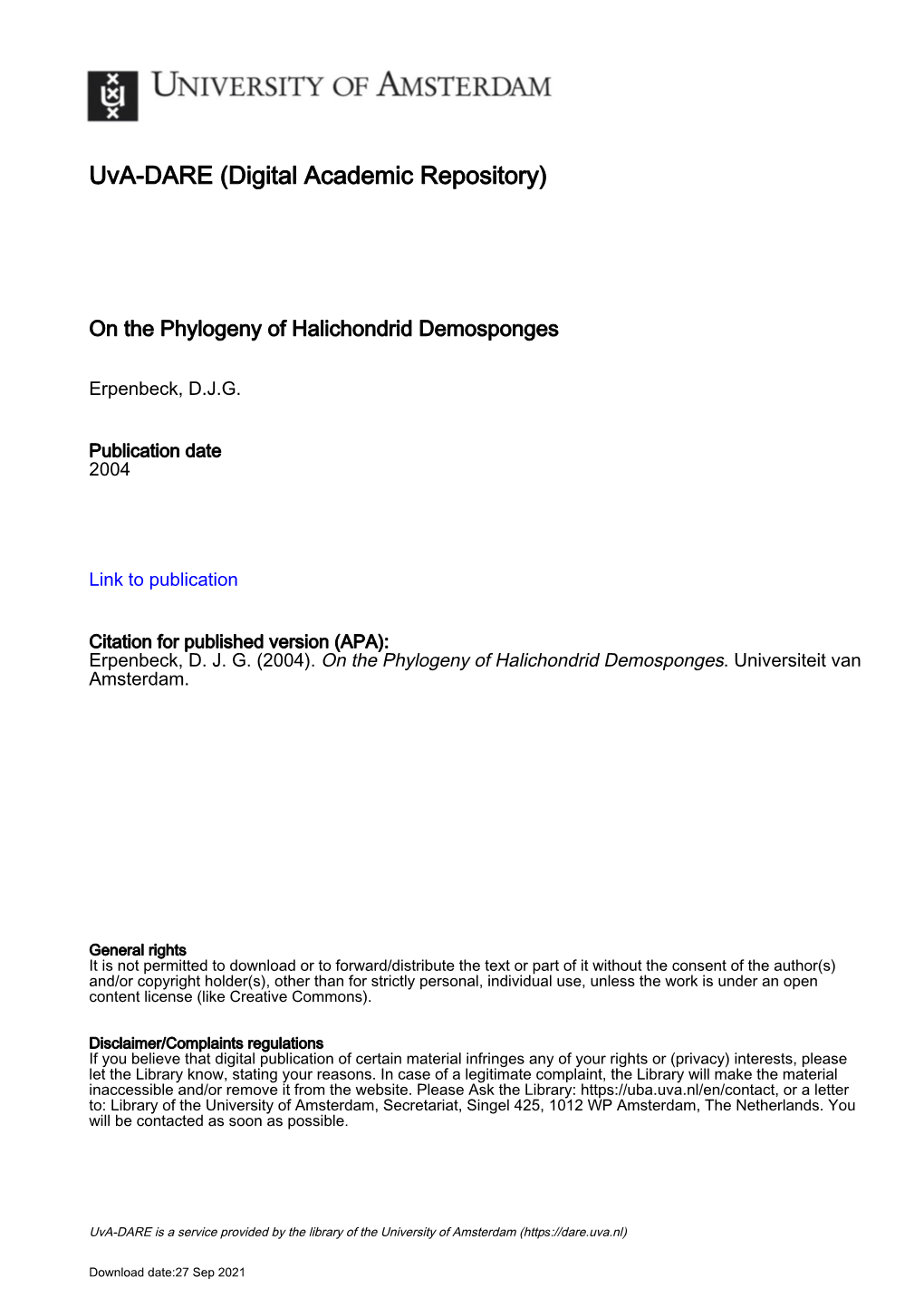 Pallas 1766) (Porifera: Demospongiae) Populations