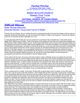 Parshat Pinchas Weekly Dvar Torah Difficult Mitzvos