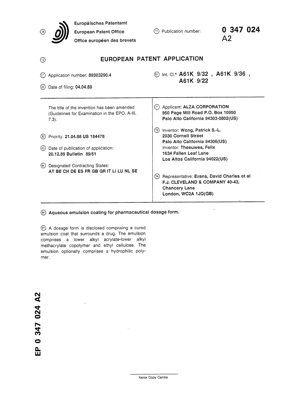 Aqueous Emulsion Coating for Pharmaceutical Dosage Form