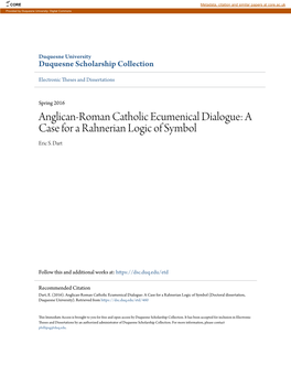 Anglican-Roman Catholic Ecumenical Dialogue: a Case for a Rahnerian Logic of Symbol Eric S