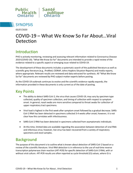 COVID-19 – What We Know So Far About…Viral Detection