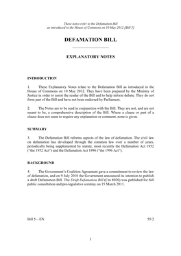 Defamation Bill As Introduced in the House of Commons on 10 May 2012 [Bill 5]