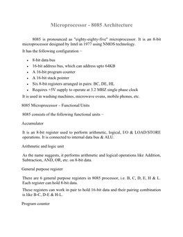 Microprocessor - 8085 Architecture