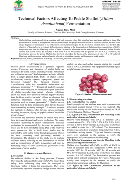 Technical Factors Affecting to Pickle Shallot (Allium Ascalonicum) Fermentation