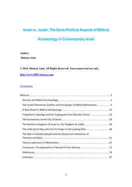 Israel Vs. Judah: the Socio-Political Aspects of Biblical