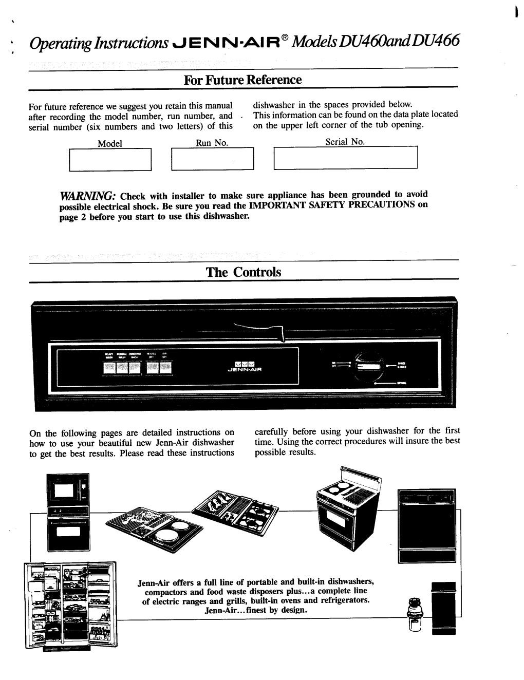 Jenn Air Dishwasher Repair Manual DU460 DU466 DU466W