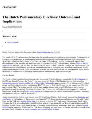 The Dutch Parliamentary Elections: Outcome and Implications