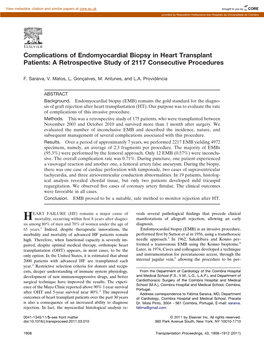 Complications of Endomyocardial Biopsy in Heart Transplant Patients: a Retrospective Study of 2117 Consecutive Procedures