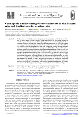 Cosmogenic Nuclide Dating of Cave Sediments in the Eastern Alps And