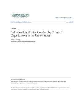 Individual Liability for Conduct by Criminal Organizations in the United States Peter J