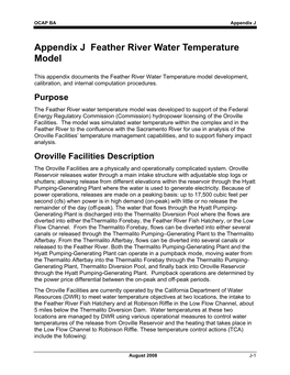 Appendix J Feather River Water Temperature Model