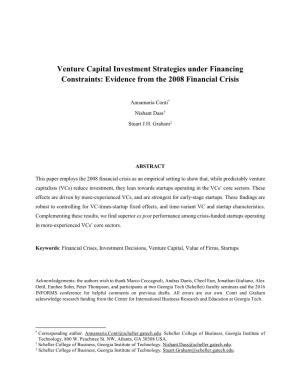 Venture Capital Investment Strategies Under Financing Constraints: Evidence from the 2008 Financial Crisis