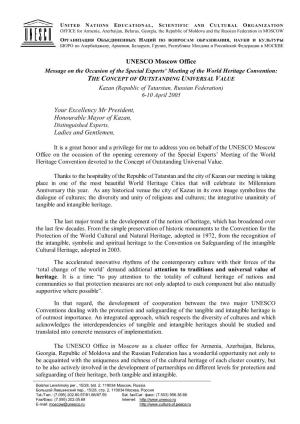 UNESCO Moscow Office Your Excellency Mr President, Honourable Mayor of Kazan, Ladies and Gentlemen