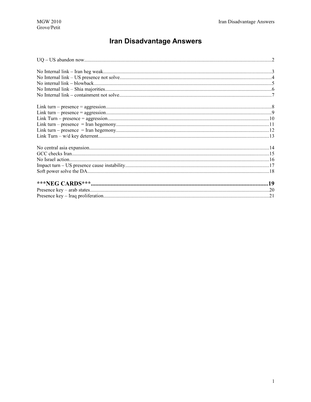 Iran Disadvantage Answers