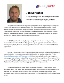 Jon Mirtschin B.Eng (Honors)/B.Sci, University of Melbourne Director Geometry Gym Pty Ltd, Victoria