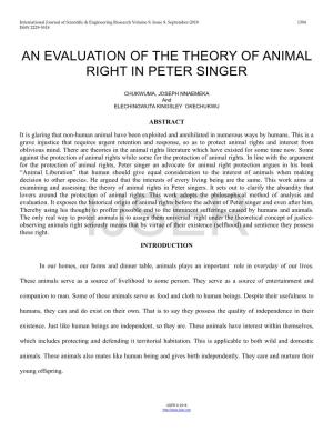 An Evaluation of the Theory of Animal Right in Peter Singer