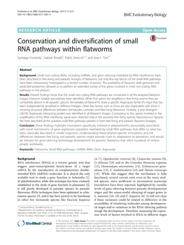 Conservation and Diversification of Small RNA Pathways Within Flatworms Santiago Fontenla1, Gabriel Rinaldi2, Pablo Smircich1,3 and Jose F