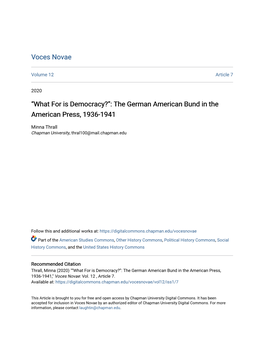 The German American Bund in the American Press, 1936-1941