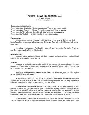 Taxus (Yew) Production (Draft) by Mark Halcomb UT Area Nursery Specialist