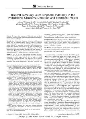 Bilateral Same-Day Laser Peripheral Iridotomy in the Philadelphia Glaucoma Detection and Treatment Project