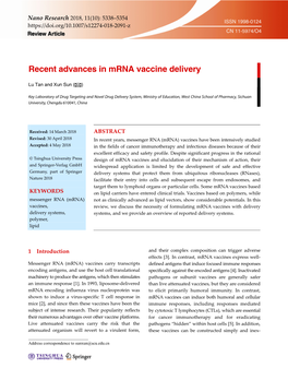 Recent Advances in Mrna Vaccine Delivery